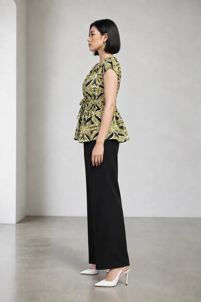 Nerai|Cotton Waist Tieup Peplum Top
