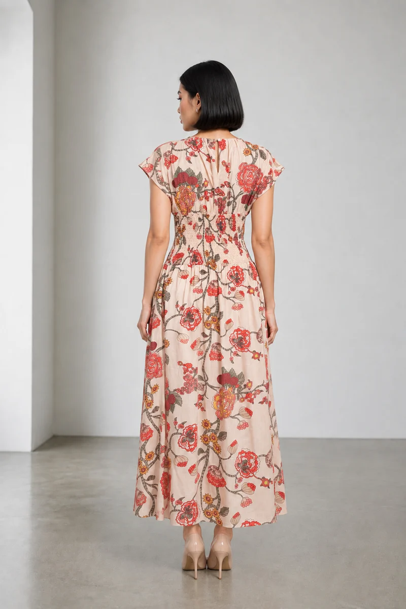 Tavina|Cotton Smocked Waist Midi Dress