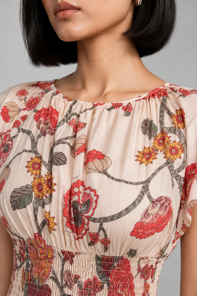Tavina|Cotton Smocked Waist Midi Dress