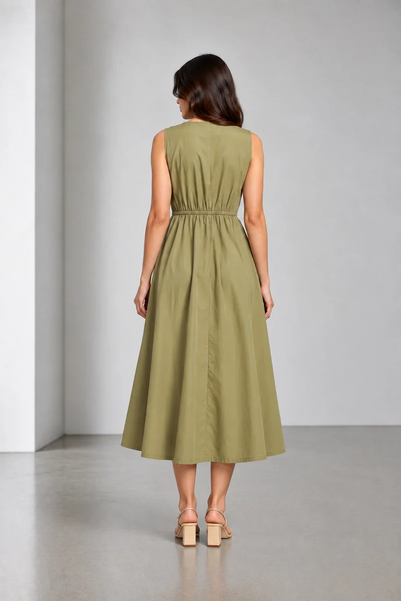 Auria|Cotton Front Zip Closure Maxi Dress