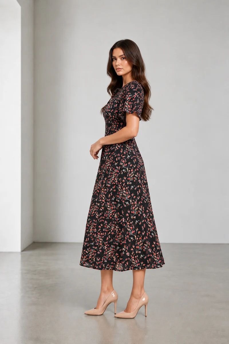 Caliva|Viscose Printed Bell Sleeve Dress