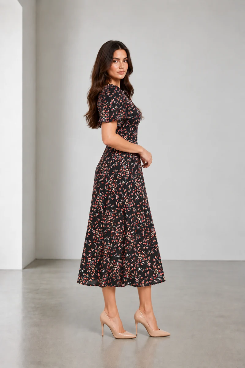 Caliva|Viscose Printed Bell Sleeve Dress