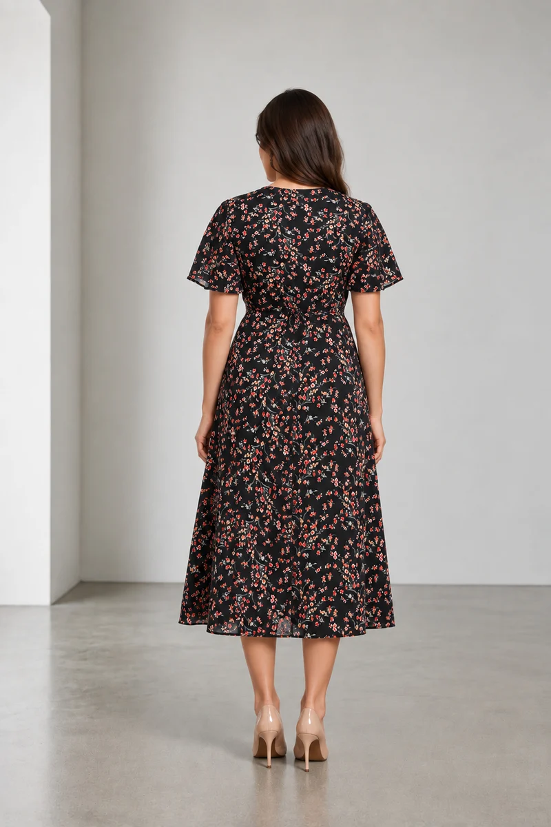 Caliva|Viscose Printed Bell Sleeve Dress