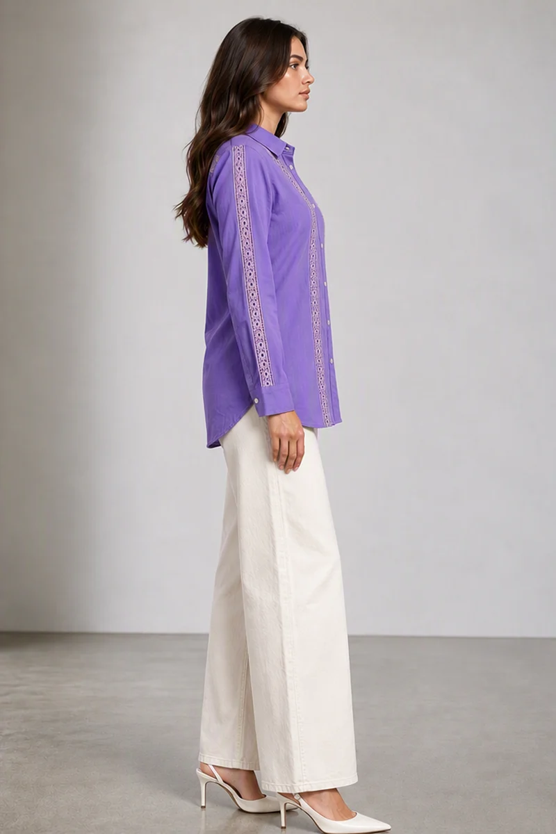 Briala|Cotton Shirt Collar Neck Line Long Sleeves