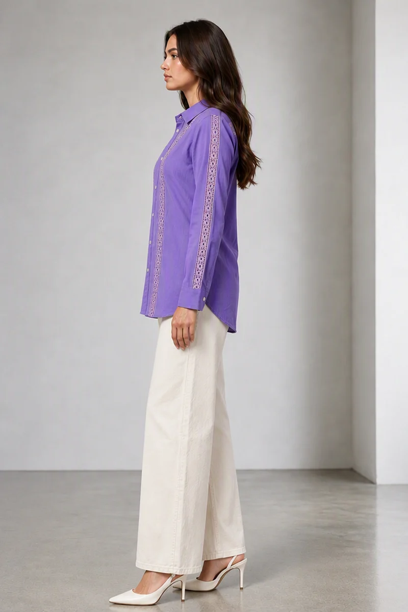 Briala|Cotton Shirt Collar Neck Line Long Sleeves