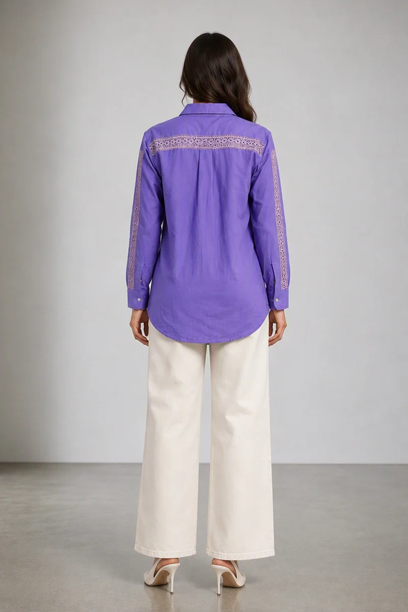 Briala|Cotton Shirt Collar Neck Line Long Sleeves