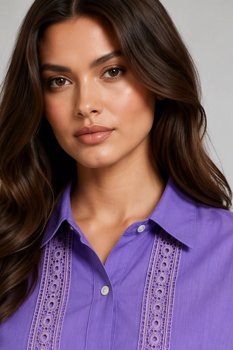 Briala|Cotton Shirt Collar Neck Line Long Sleeves