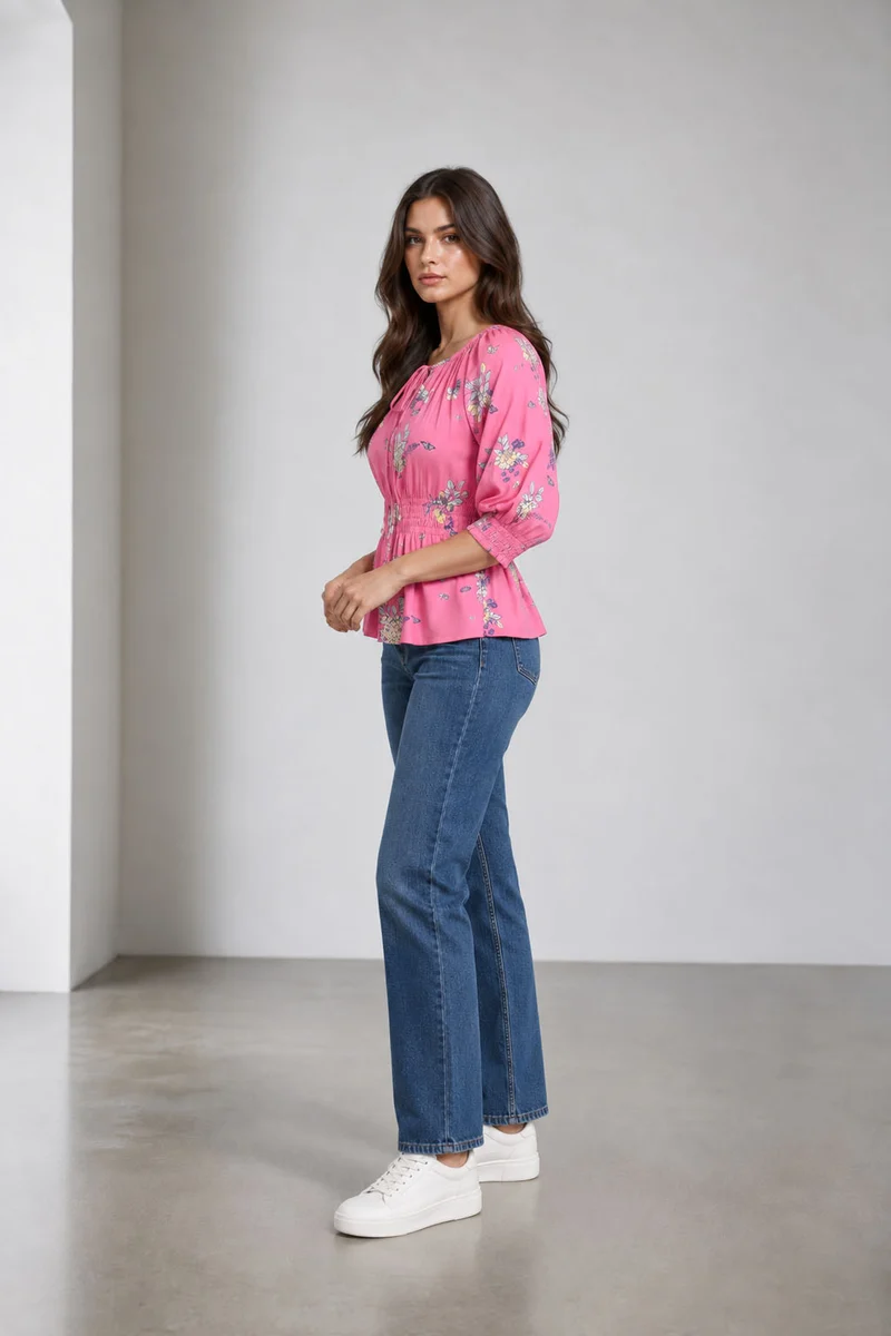Zavra|Viscose Smocked Waist Peplum Top