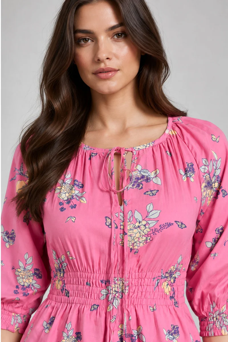 Zavra|Viscose Smocked Waist Peplum Top