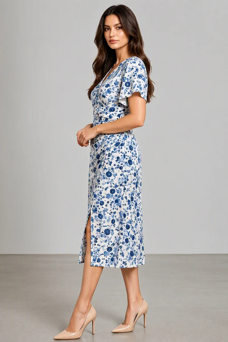 Avell|Cotton Viscose Ditsy Floral Wrap Midi Dress