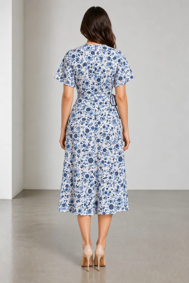 Avell|Cotton Viscose Ditsy Floral Wrap Midi Dress