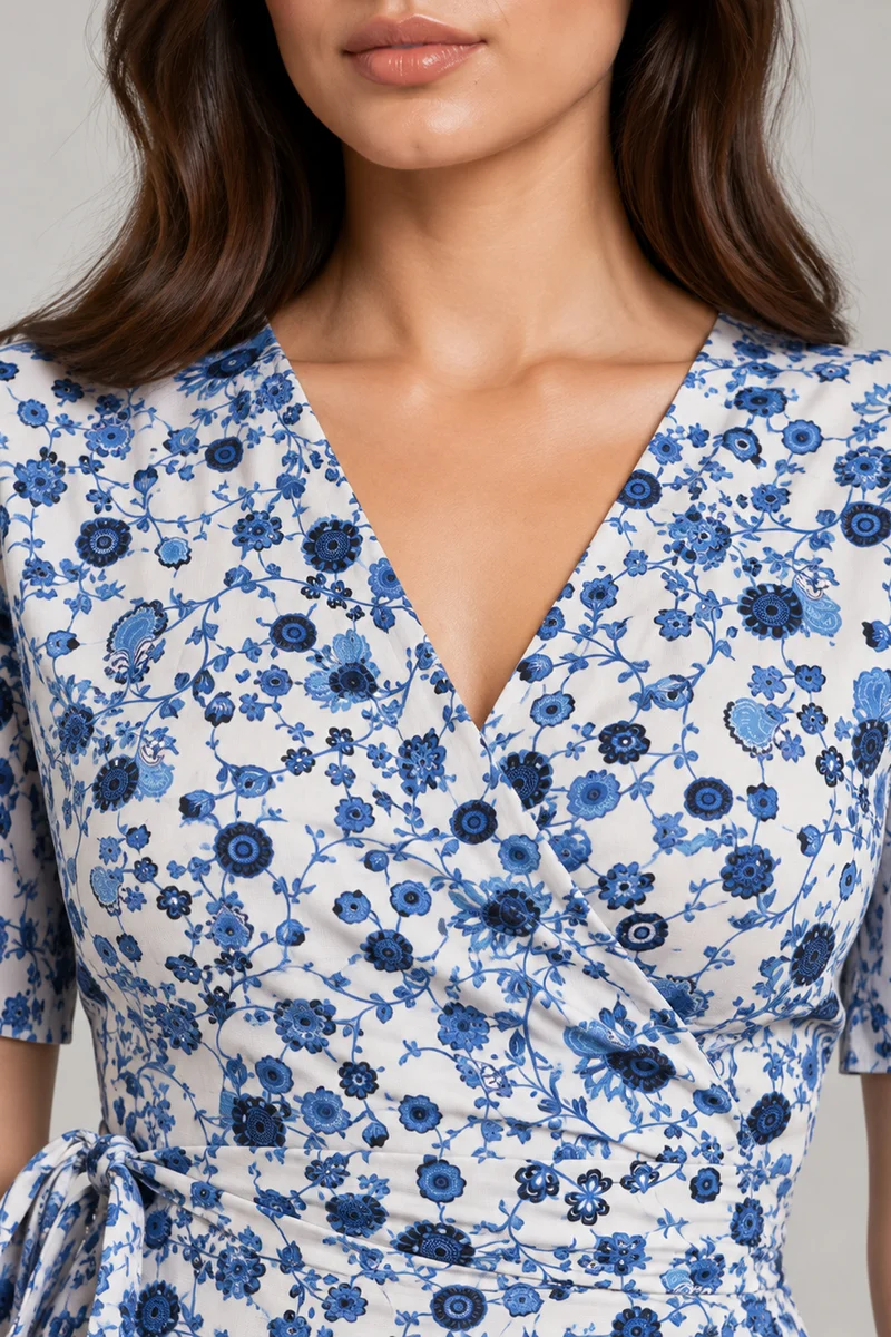 Avell|Cotton Viscose Ditsy Floral Wrap Midi Dress
