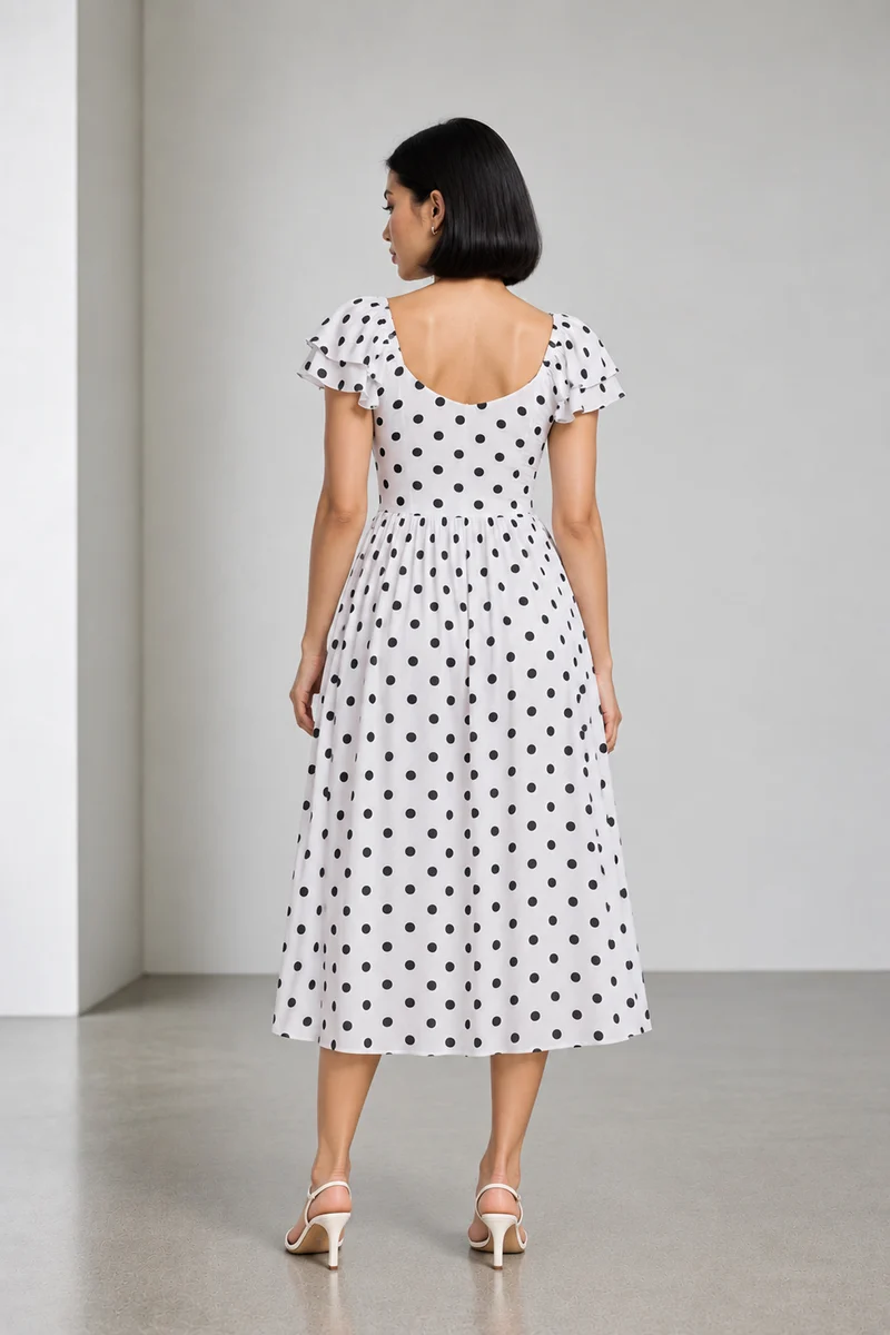 Vinya|Viscose Polka Dot Fit Flared Dress