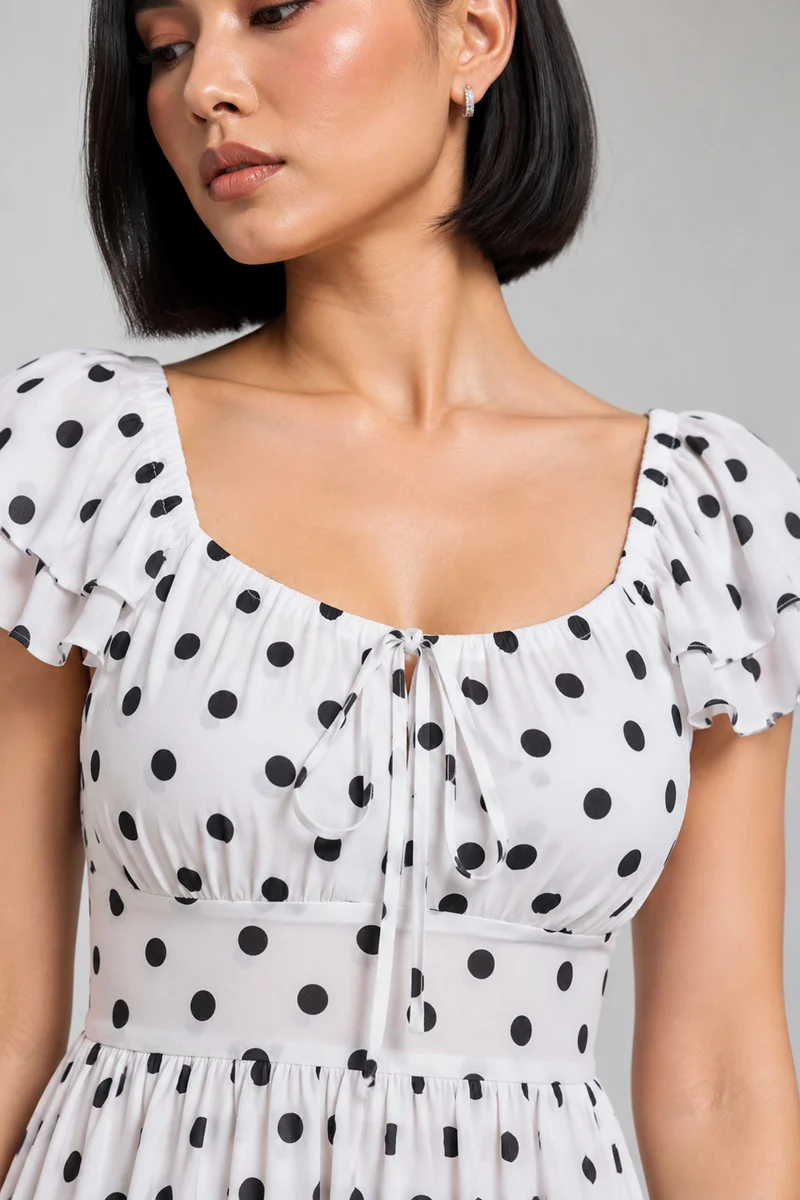 Vinya|Viscose Polka Dot Fit Flared Dress