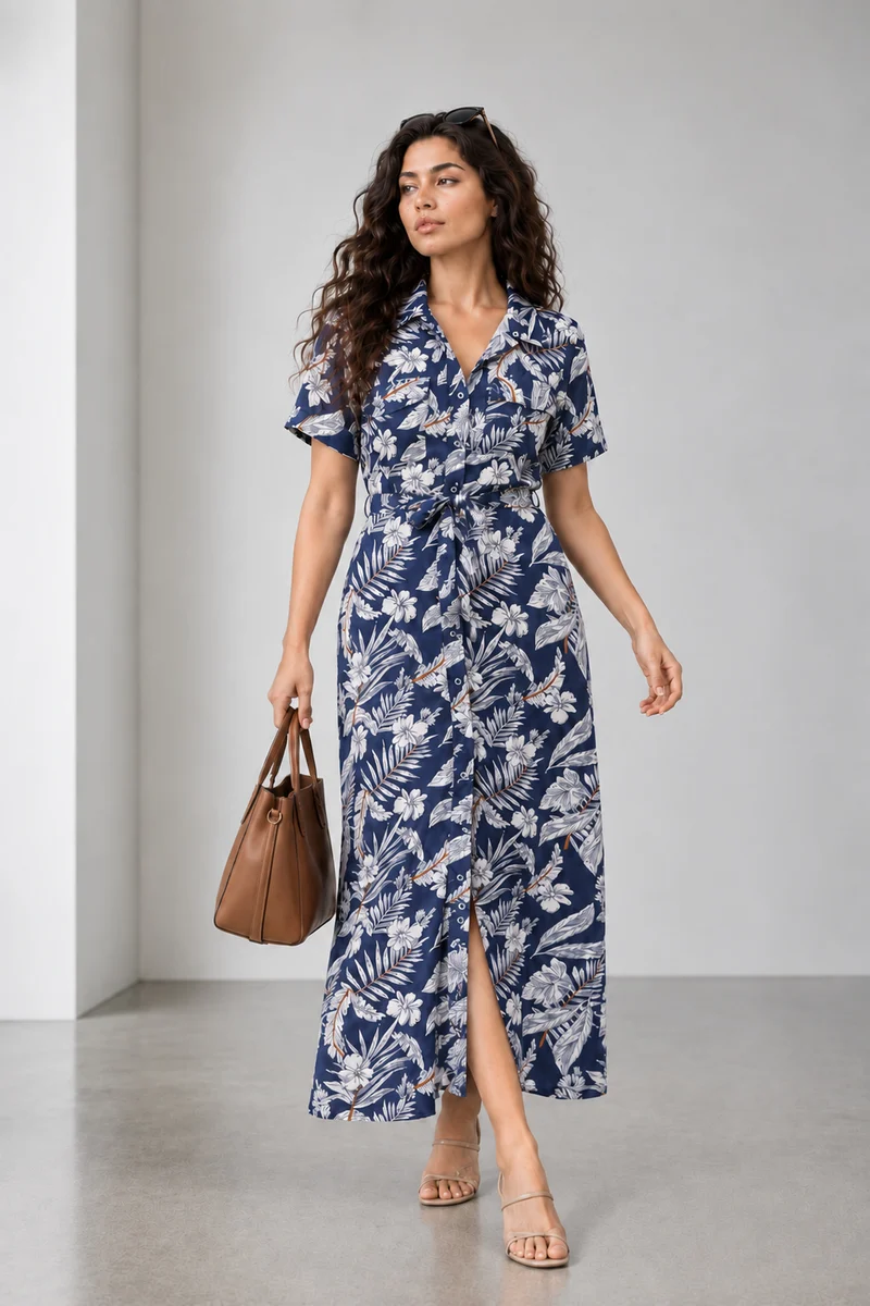 Calixa|Viscose Utility Maxi Shirt Dress