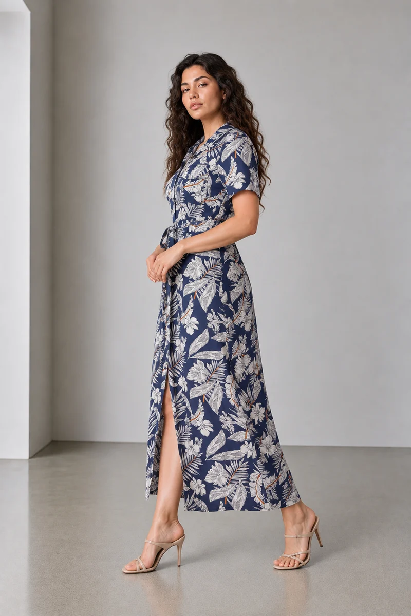 Calixa|Viscose Utility Maxi Shirt Dress