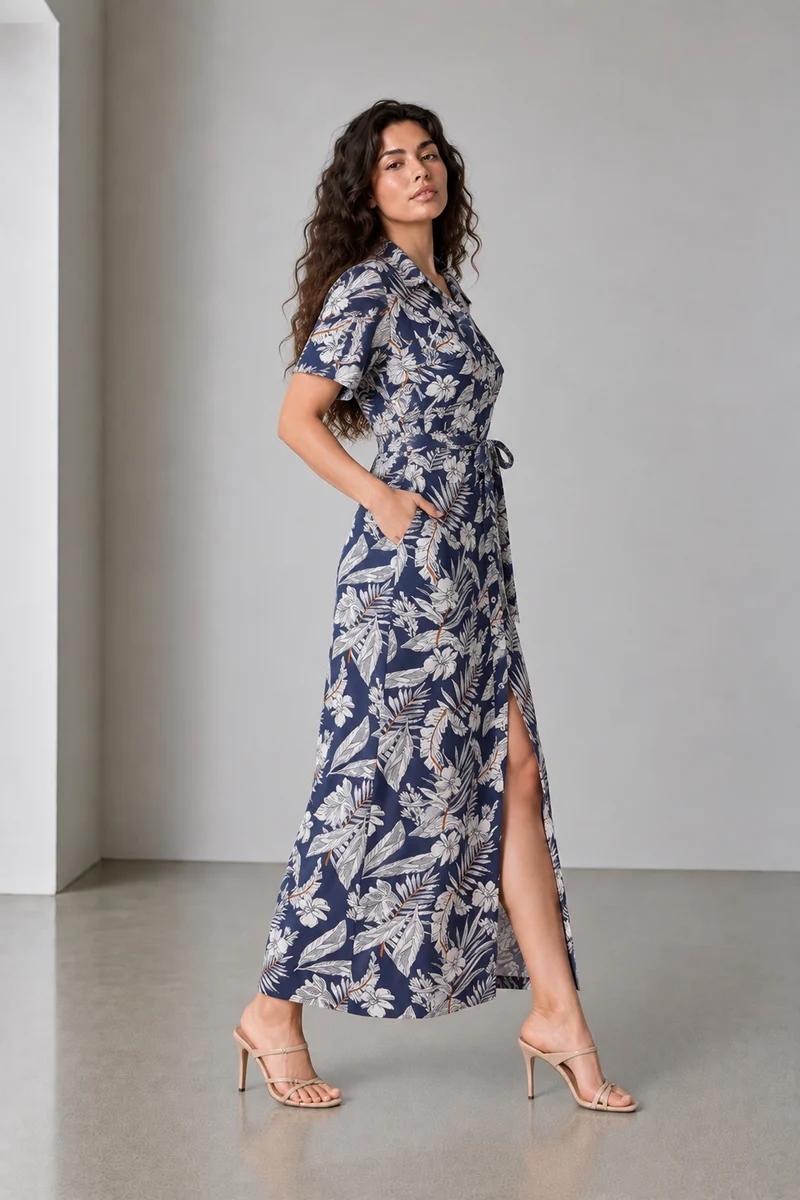 Calixa|Viscose Utility Maxi Shirt Dress