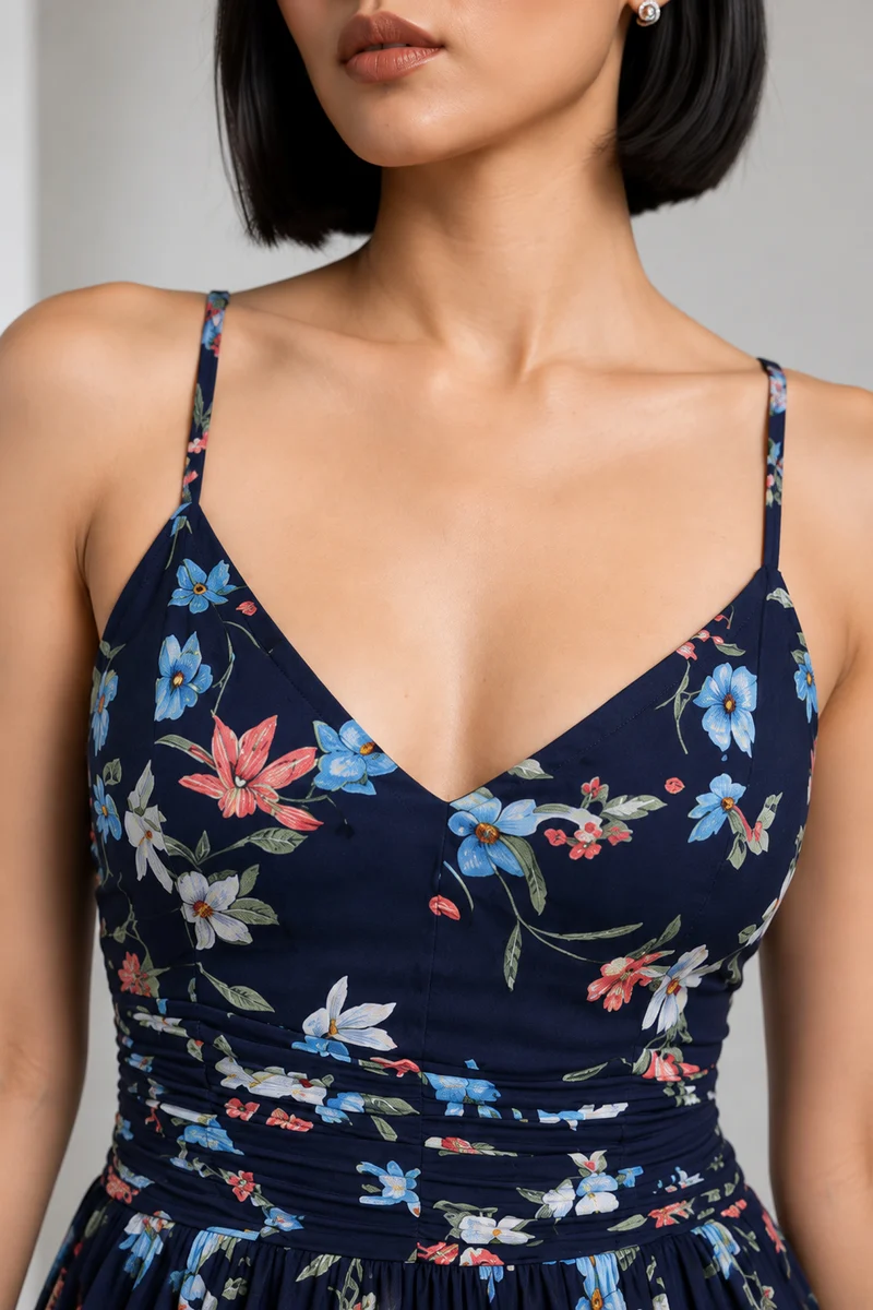 Neri|Viscose Back Tieup Midi Dress