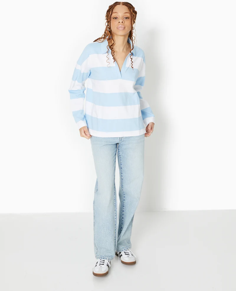 Polo rayé oversize manches longues