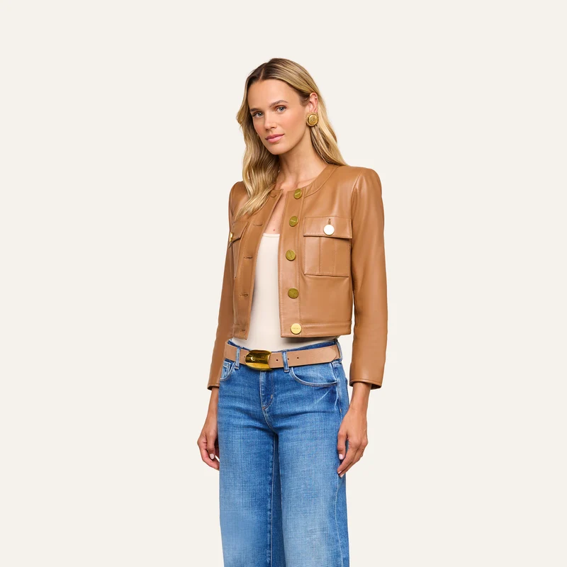 Deidra Cropped Leather Jacket