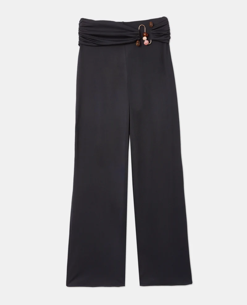 Pantalon droit en maille avec détail bijou et pierres
