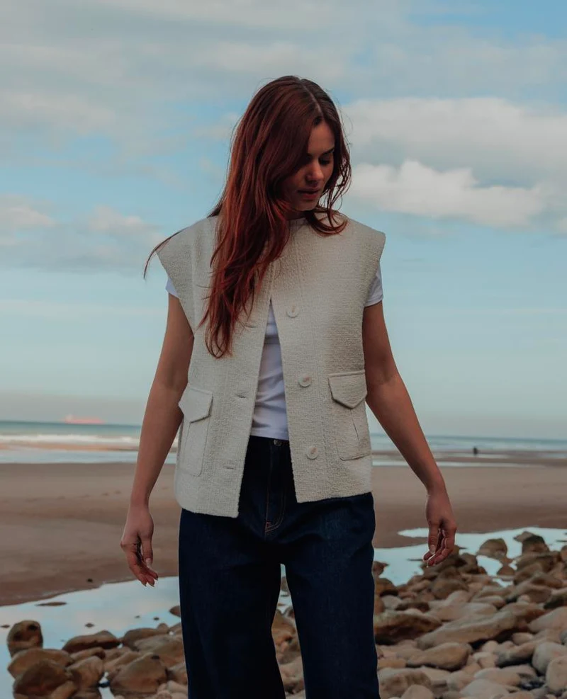 Veste sans manches en tweed avec lurex