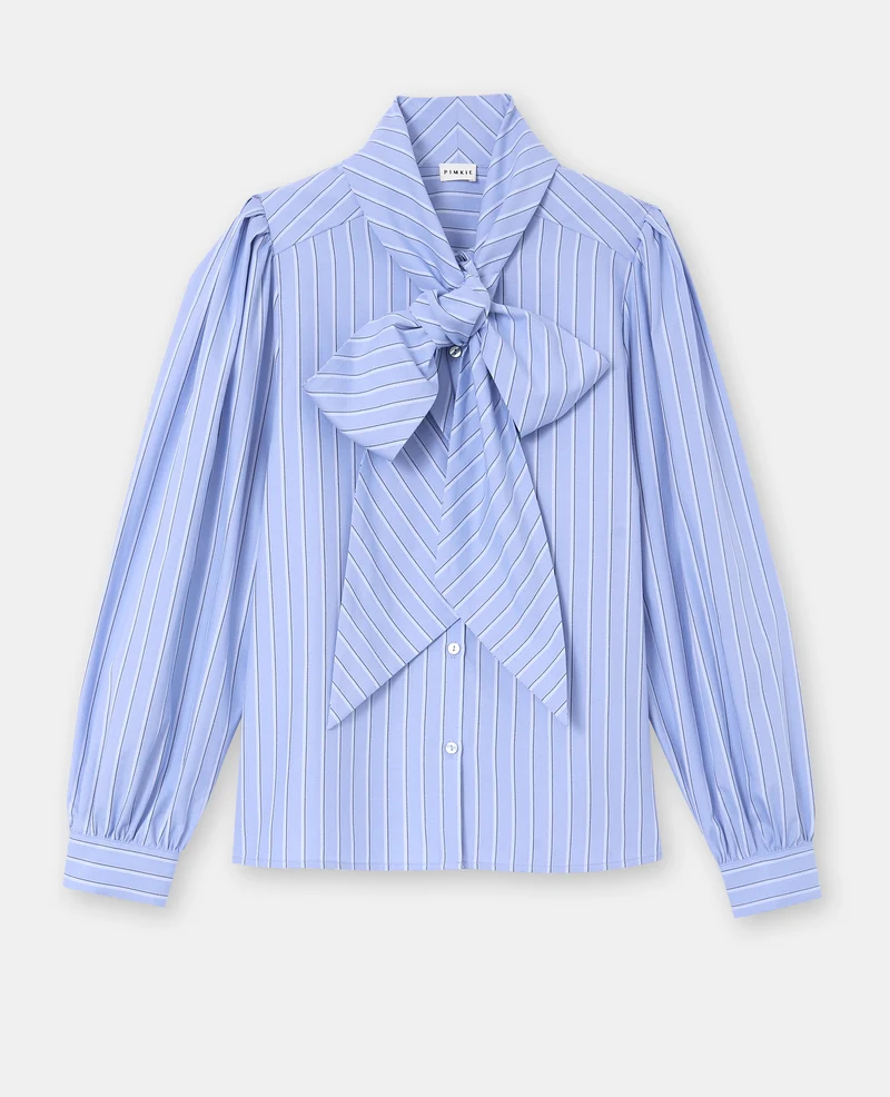 Chemise rayée col lavalière avec manches ballons