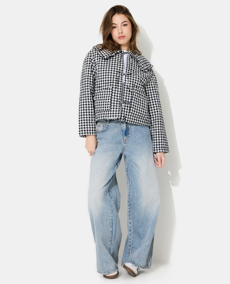Veste matelassée motif vichy avec grand col