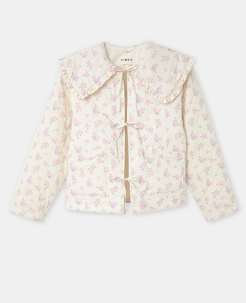 Veste matelassée motifs fleurs avec grand col