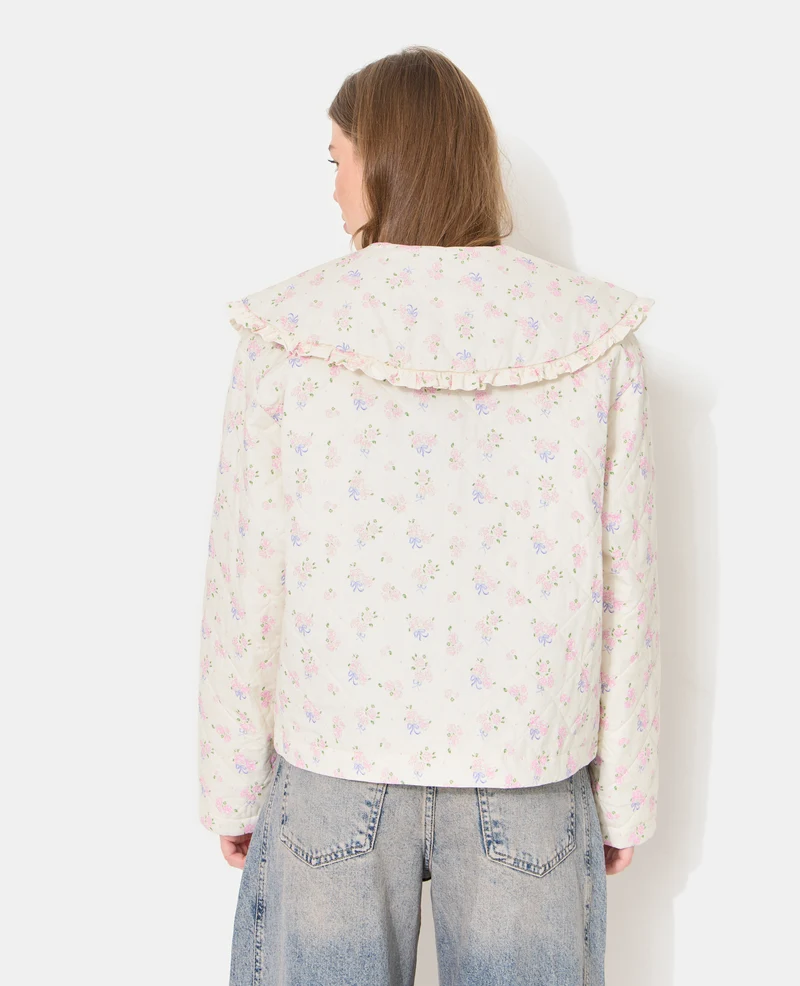 Veste matelassée motifs fleurs avec grand col