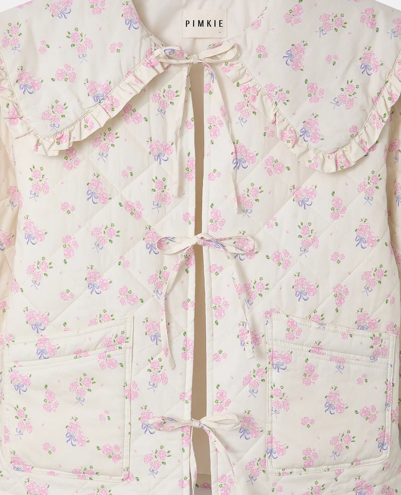 Veste matelassée motifs fleurs avec grand col