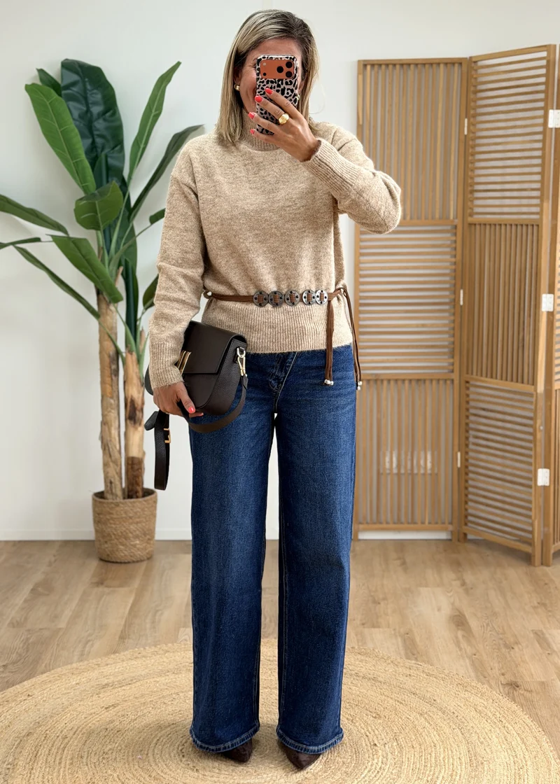 Pull col montant avec ceinture amovible en suédine