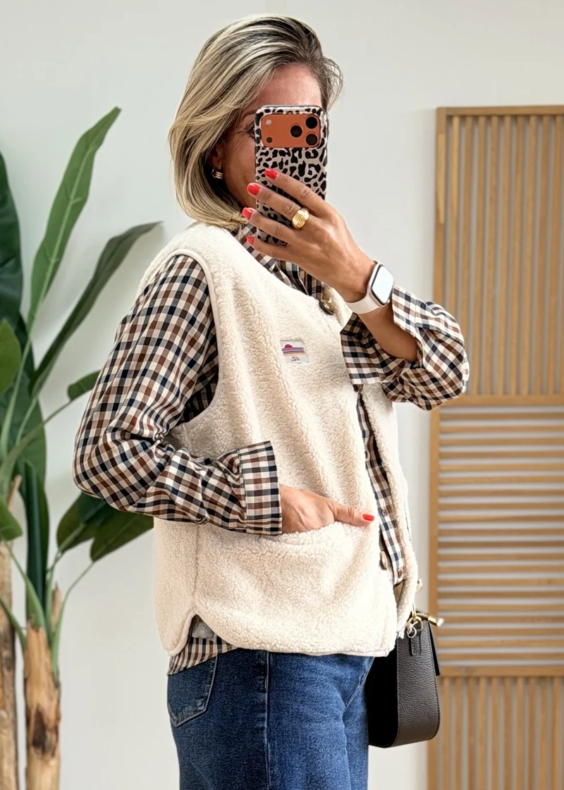Gilet Boutonné avec Patch La Vie Est Belle