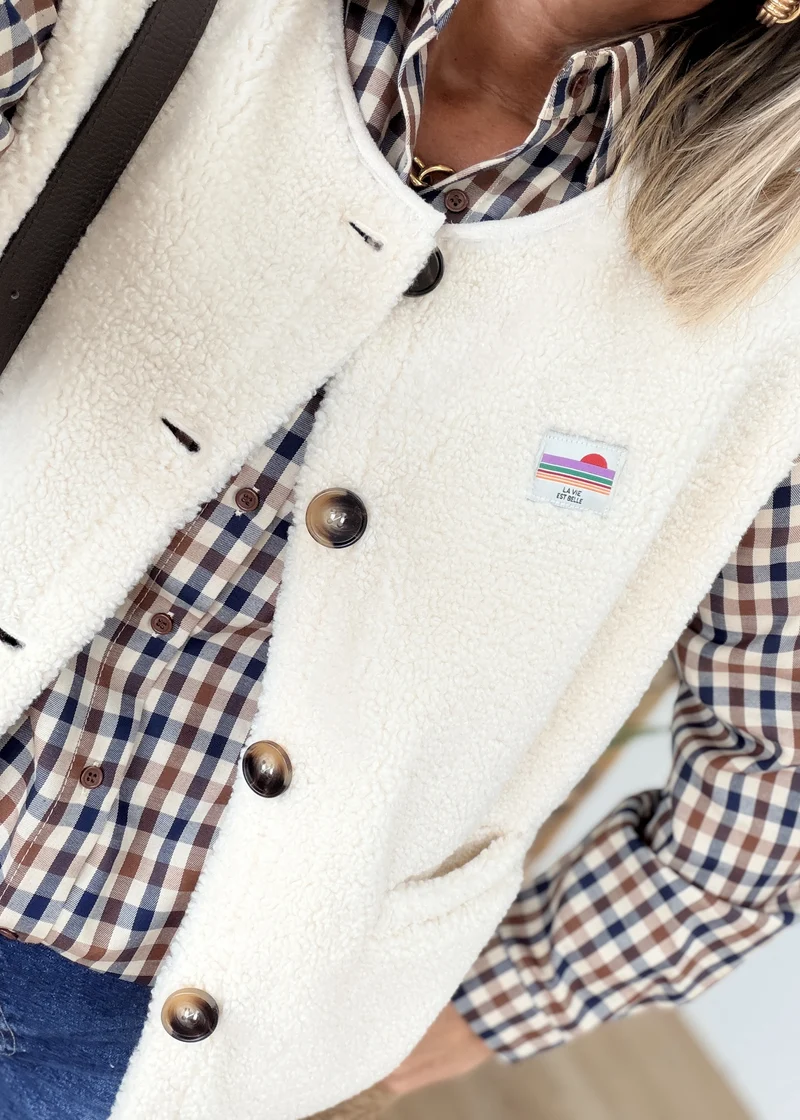 Gilet Boutonné avec Patch La Vie Est Belle