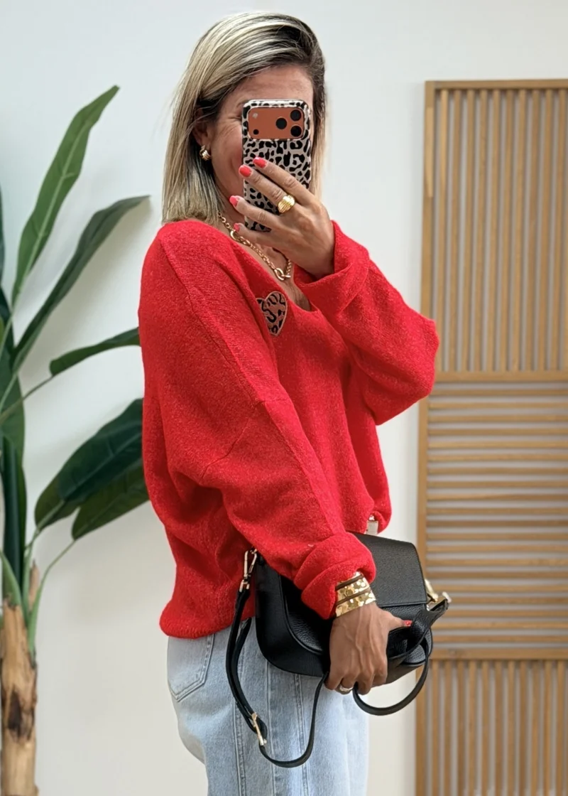 Pull Très Doux avec Cœur Léopard