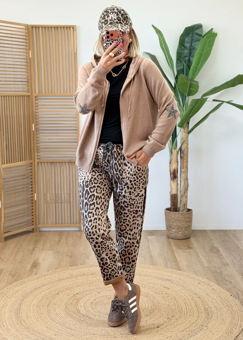 Gilet à Capuche Zippé avec Étoile Strass sur les Coudes
