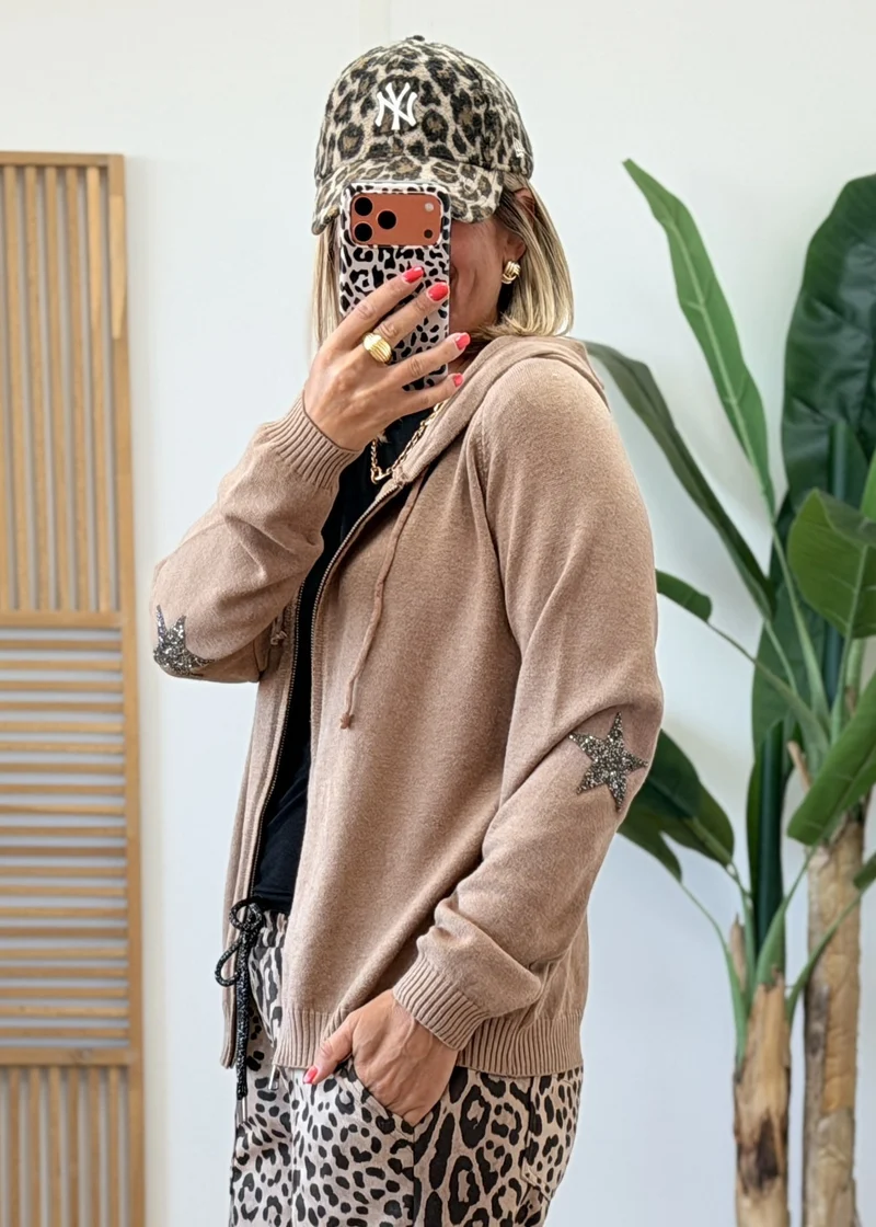 Gilet à Capuche Zippé avec Étoile Strass sur les Coudes