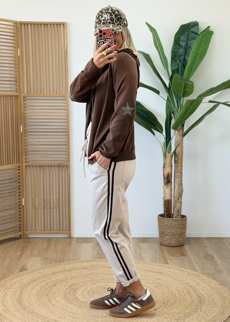 Gilet à Capuche Zippé avec Étoile Strass sur les Coudes