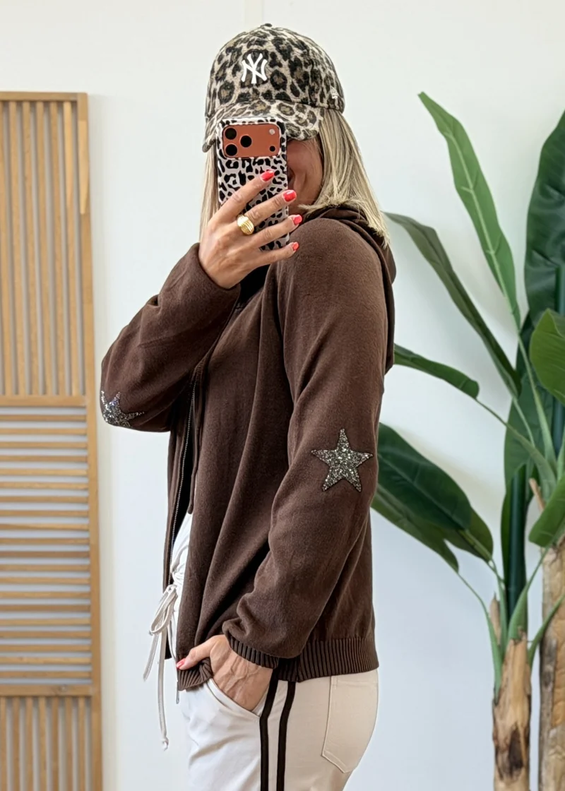 Gilet à Capuche Zippé avec Étoile Strass sur les Coudes