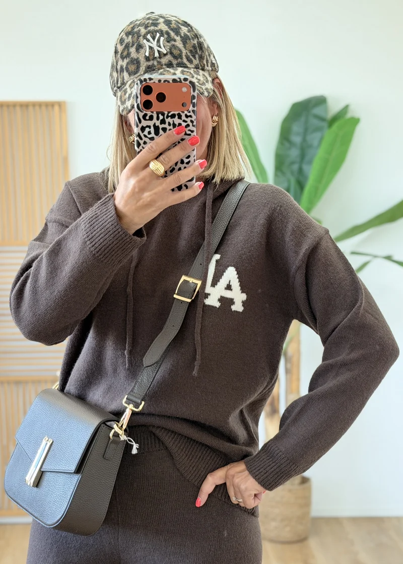 Ensemble Pantalon Taille Haute Élastique en Maille avec Sweat Capuche Assorti