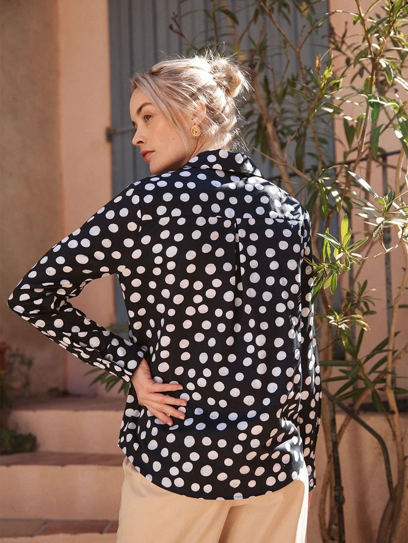 Chemisier en coton col pyjama Black or White