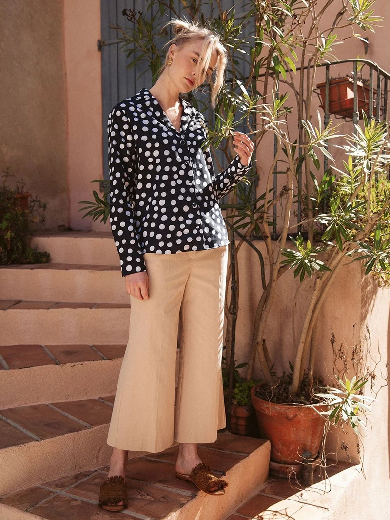Chemisier en coton col pyjama Black or White