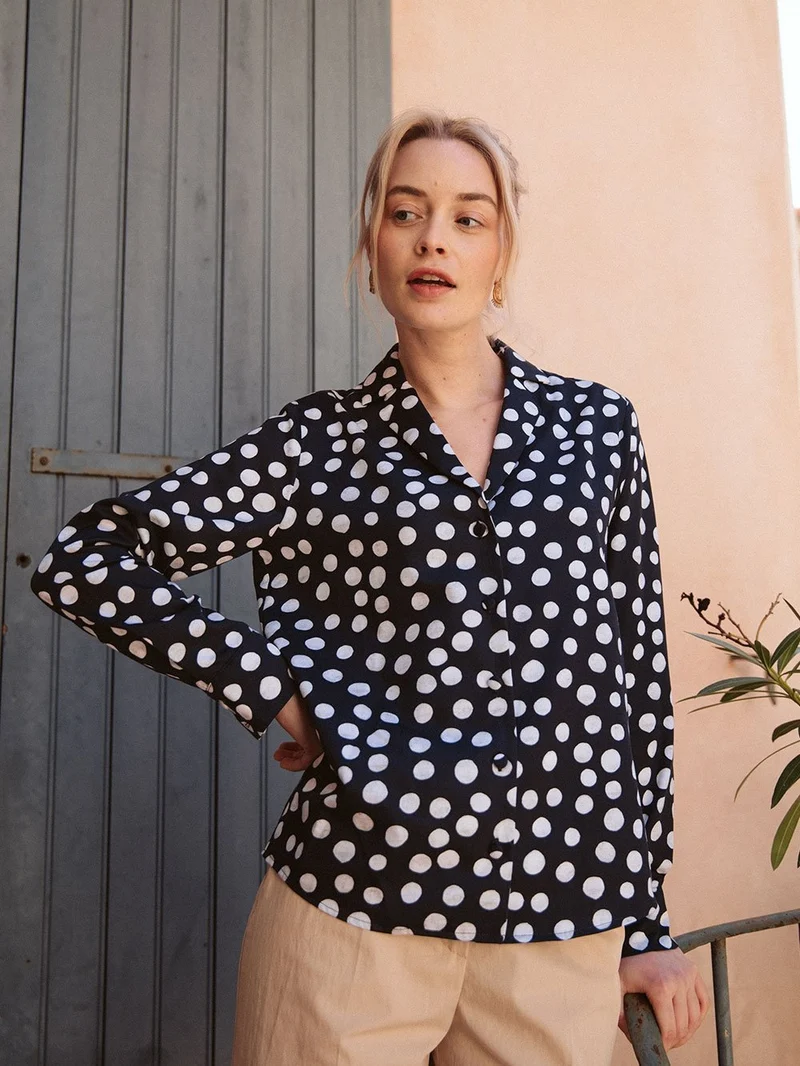 Chemisier en coton col pyjama Black or White