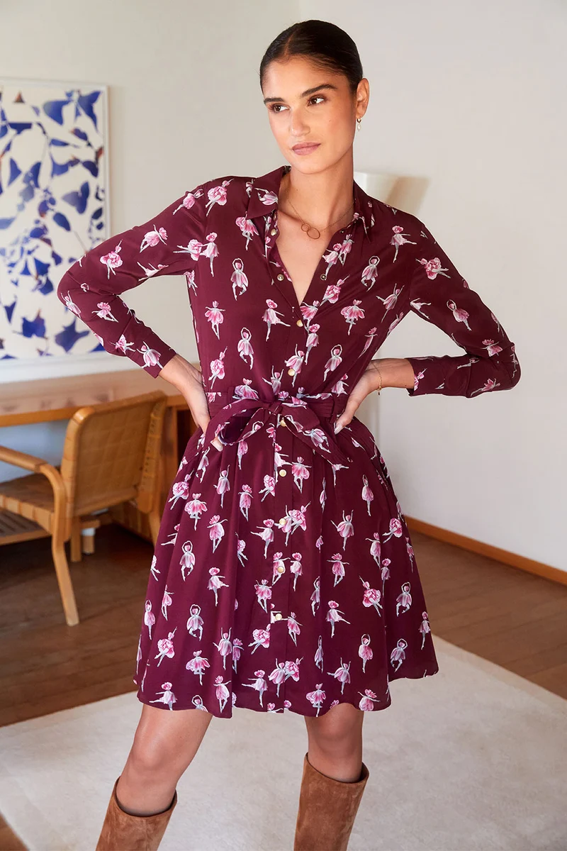 Robe L'Imprévisible en soie Ballet de Tulipes Bordeaux