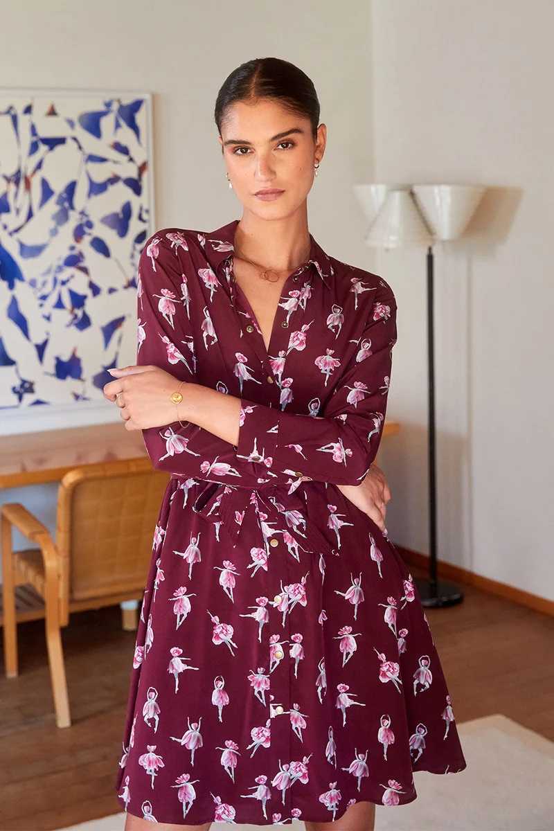 Robe L'Imprévisible en soie Ballet de Tulipes Bordeaux
