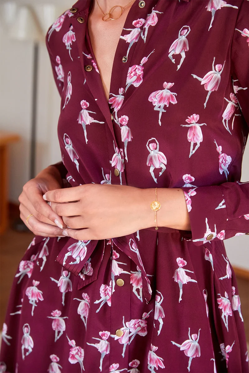 Robe L'Imprévisible en soie Ballet de Tulipes Bordeaux