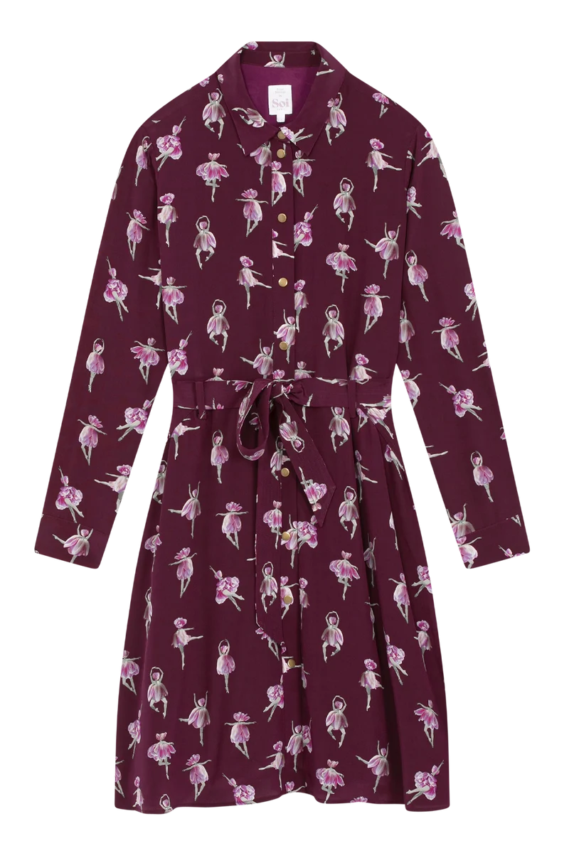 Robe L'Imprévisible en soie Ballet de Tulipes Bordeaux