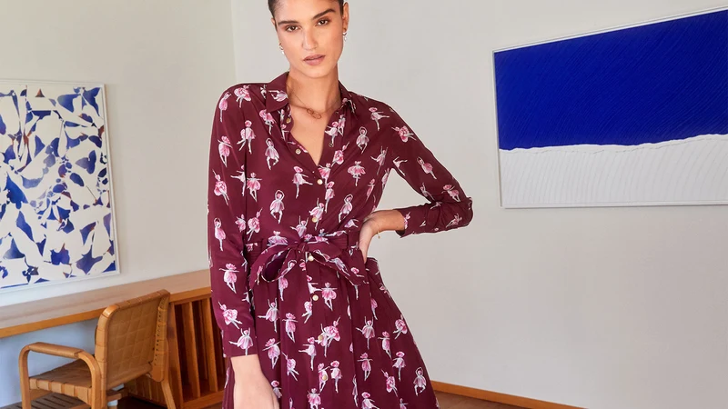 Robe L'Imprévisible en soie Ballet de Tulipes Bordeaux