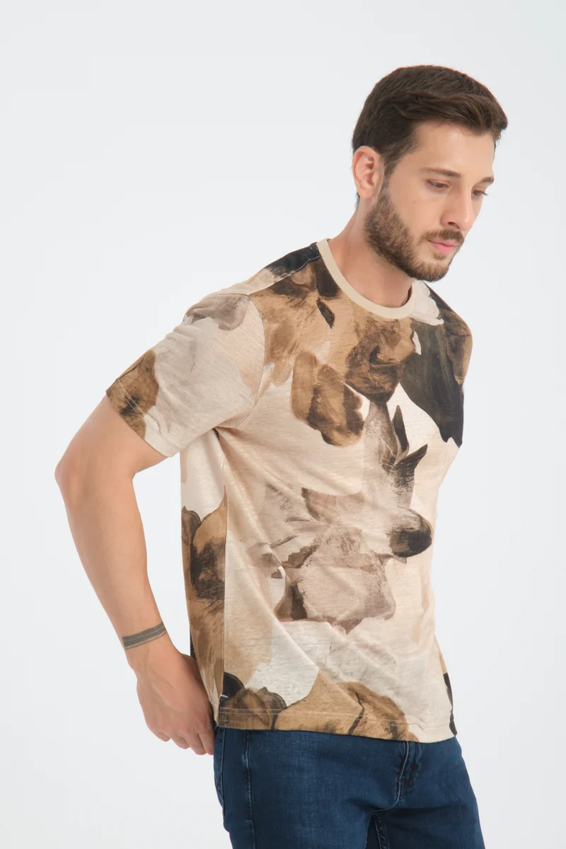 Linen Man T-shirt Beige Blue