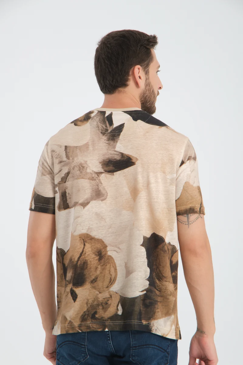 Linen Man T-shirt Beige Blue